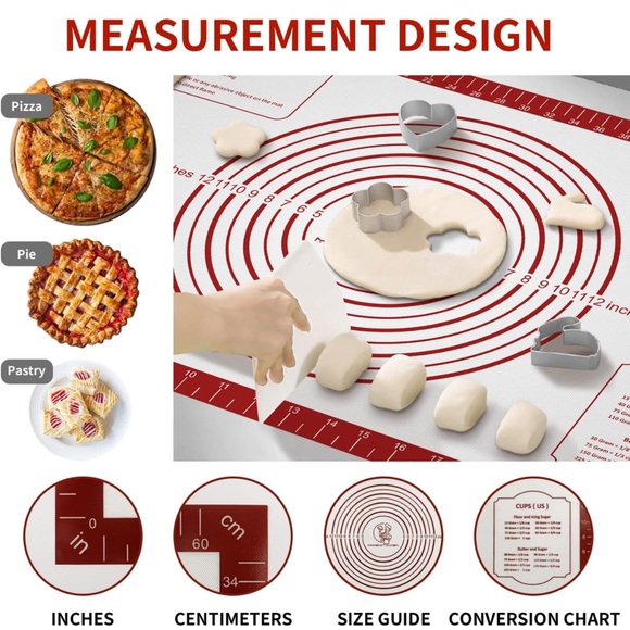 Bread Mat Silicone Non Stick Pastry Mat Oven Liner Baking Supplies Sheet Red SR4 - Picture 3 of 6